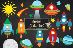 Space Adventure Clipart, outer space clip art graphics and rocket clipart  vectors, instant download for commercial use