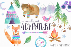 Watercolor Adventure Clipart | Woodland Tribal Animals Clipart ...