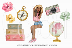 Travel Clipart Fashion African American Girl Illustration ...