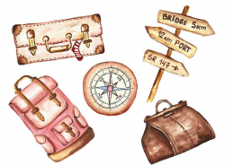 Travel & Adventure clipart watercolor hand drawn. Travel journey ...