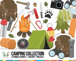 Camping Clipart Set, Outdoors Clipart, Campfire Clipart, Nature ...