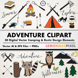 Adventure & Camping Clipart Rustic Drawings Hand Drawn