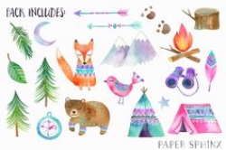 Watercolor Adventure Clipart | Woodland Tribal Animals Clipart ...