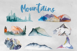 Watercolor Mountains Clipart Set,Camping,Trip,Adventure,Tree ...
