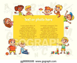 Vector Illustration - Happy children holding blank poster. template ...