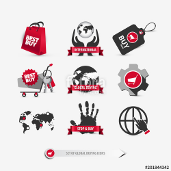 set of global buying icons containing: international shopping ...
