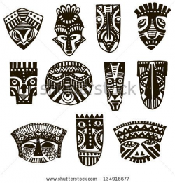 Hand drawn illustration. Ornamental element.African mask. - stock ...