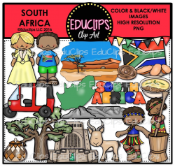 South Africa Clip Art Bundle (Color and B&W) - Welcome to Educlips Store
