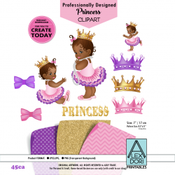 African American Princess Clipart,Pink Gold and purple Baby Shower ...