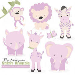 This is a set of 9 African Safari animal images in soft lavender ...