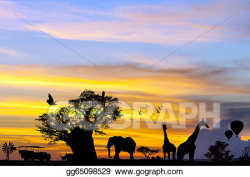 Stock Illustration - African safari scene at sunset. Clipart ...