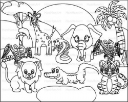 Outline Wild Jungle school Woodland Clip Art zoo line stamp africa ...