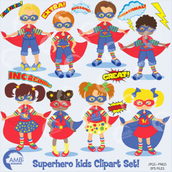 Superhero Clipart, Super Girl and Super Boy Clipart, Comic Book Word ...