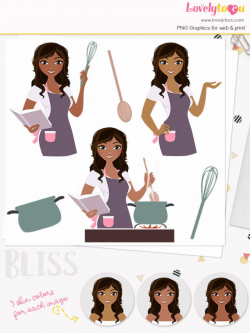 Cooking woman character clipart, kitchen cook book, girl home cook ...