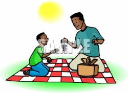 Clipart Picture of a An African American Boy and His Dad on a Picnic ...