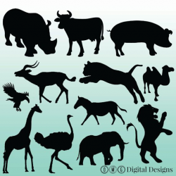 12 African Animal Silhouettes, Digital Clipart Images, Clipart ...