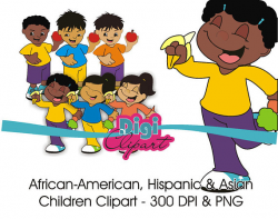 Asian African-American Hispanic Children Clipart Kids INSTANT