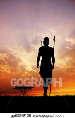 Stock Illustration - Masai silhouette in african landscape. Clipart ...