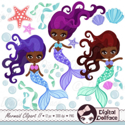 African American Mermaid / Black Girl Art (Clip Art) / African ...