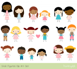 Cute children clipart, Stick figure multinational multiracial ...