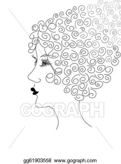 Drawing - Retro woman silhouette with abstract hairstyle sketch ...
