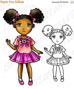 50% OFF African American girl clipart black girl Afro Puffs