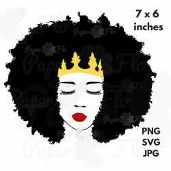 Afro queen SVG lashes svg lips svg face clip art natural hair art ...
