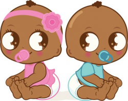 Cute African American baby girl and boy vector art illustration ...