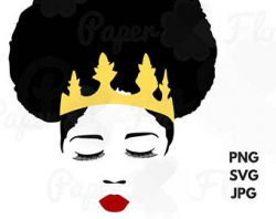Black Queen SVG afro puff crown SVG pretty face clip art natural ...
