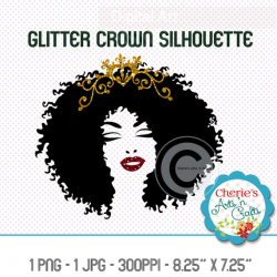 Gold Glitter Crowned Woman Silhouette Faux Gold Glitter