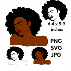 Black Woman Afro Silhouette SVG Clip Art Natural Nappy Curly Hair ...