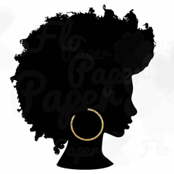 Afro Silhouette PNG Gold Hoops Clip Art Black Natural Hair PNG Files ...