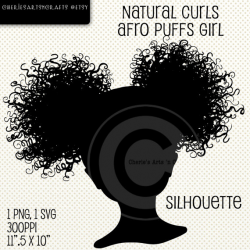 Natural Hair Afro Puffs Girl Silhouette Silhouette Clip
