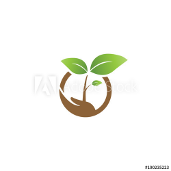 Elegant sprout on a hand and circle agriculture logo design template ...