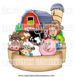 Agriculture Clipart of a Happy White Male Farmer by His Livestock ...