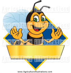 Agriculture Clipart of a Happy Worker Bee over a Blank Banner on a ...
