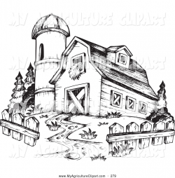 Vector Agriculture Clipart of a Black and White Barn and Silo by ...
