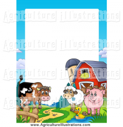 Agriculture Clipart of a Border of a Cow, Duck, Sheep and Pig by a ...