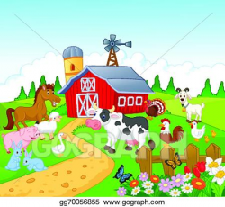 Vector Art - Cartoon farm background with animal. EPS clipart ...