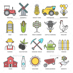 Farming and Agriculture Flat Line Icons by denkcreative | GraphicRiver