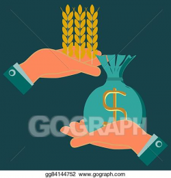 Clip Art Vector - Ears of wheat and a bag of money in hands. money ...