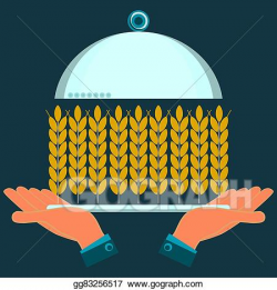 Vector Art - Hands holding a serving plate with ears of wheat ...