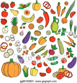 Vector Art - Fresh healthy farm fruits, vegetables flat icons ...