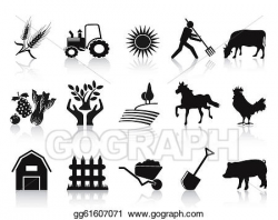 Vector Art - Black farm and agriculture icons set. Clipart Drawing ...
