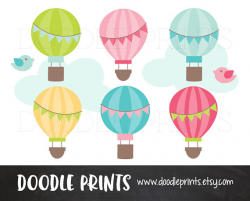 Hot Air Balloons Clipart Bunting Banner Clouds Birds