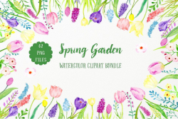 Spring Flower Clip Art, Watercolor Spring Garden Bundle, Spring ...