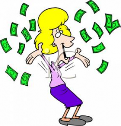 A Happy Woman Throwing Money Into the Air - Royalty Free Clipart Picture