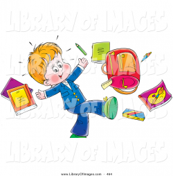Clip Art of a Happy Little Boy Tossing His School Supplies into the ...