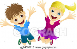 Vector Clipart - Happy children jumping in the air. Vector ...