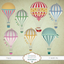 Vintage Hot Air Balloons- Clip Art Set - 7 Printable cliparts for ...